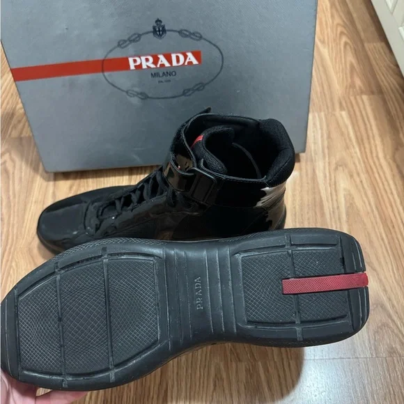 Prada Black High-Top Sneakers with Red Accent - Picture 7 of 7